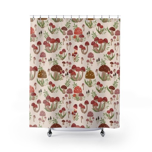 Groovy Mushroom Shower Curtain, Retro 60's Fall Bathroom Decor - Image 2