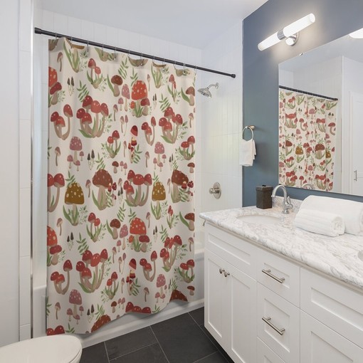 Groovy Mushroom Shower Curtain, Retro 60's Fall Bathroom Decor - Image 3