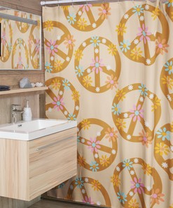 Groovy Peace Sign Shower Curtain, Retro Hippie Bathroom Decor, Unique Tub Accessory