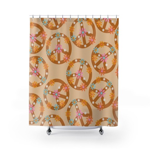 Groovy Peace Sign Shower Curtain, Retro Hippie Bathroom Decor, Unique Tub Accessory - Image 2