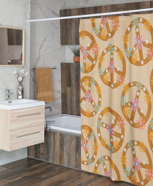 Groovy Peace Sign Shower Curtain, Retro Hippie Bathroom Decor, Unique Tub Accessory - Image 4