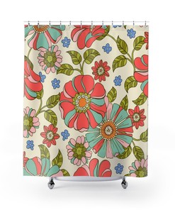 Groovy Retro 70s Aesthetic Shower Curtain: Hippie Bathroom Curtain
