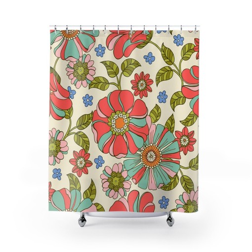 Groovy Retro 70s Aesthetic Shower Curtain: Hippie Bathroom Curtain