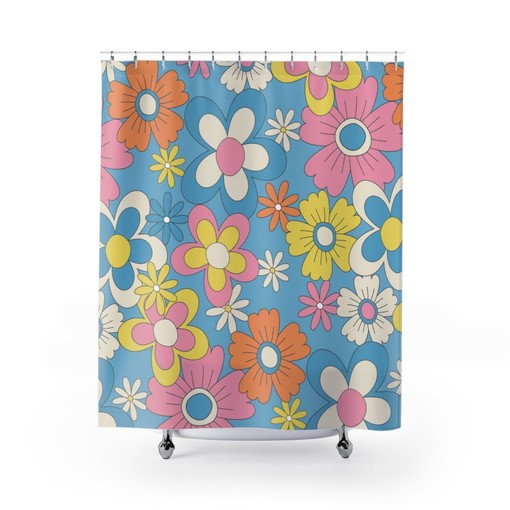 Groovy Retro 70s Aesthetic Shower Curtain: Perfect for Hippie Bathroom Decor