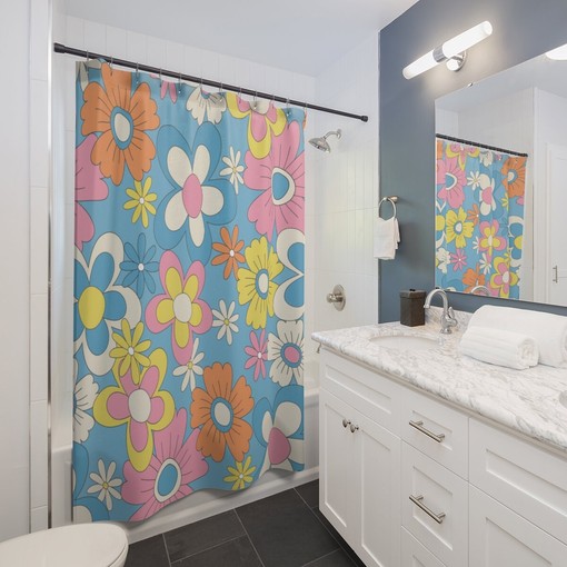 Groovy Retro 70s Aesthetic Shower Curtain: Perfect for Hippie Bathroom Decor - Image 2