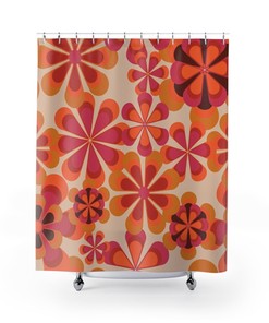 Groovy Retro 70s Aesthetic Shower Curtain: Unique Hippie Bathroom Curtain