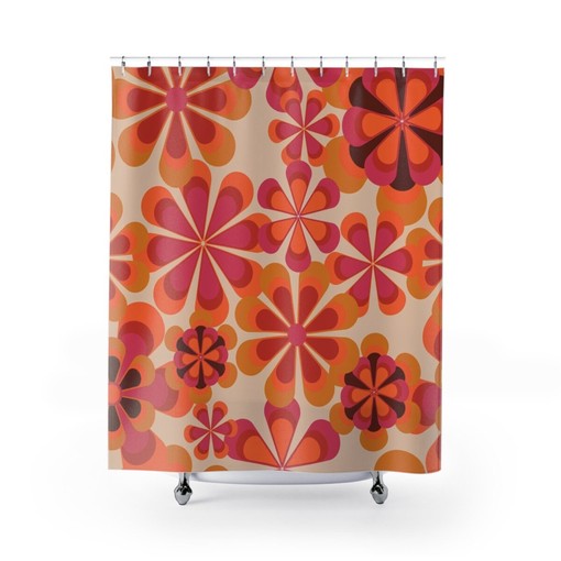 Groovy Retro 70s Aesthetic Shower Curtain: Unique Hippie Bathroom Curtain