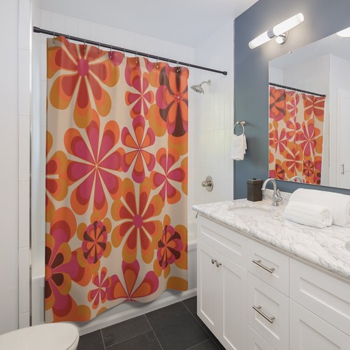 Groovy Retro 70s Aesthetic Shower Curtain: Unique Hippie Bathroom Curtain - Image 2