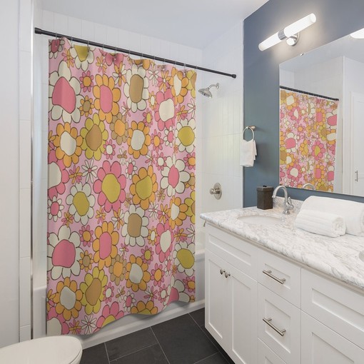 Groovy Retro 70s Design & Print Shower Curtain: Cool Hipster Bathroom Decor Idea - Image 2