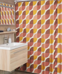 Groovy Retro Geometric Shower Curtain, Boho 60's 70's Hippie Bathroom Accessory for Vintage Bathroom Decor