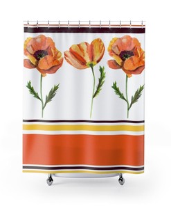 Groovy Retro Poppy Shower Curtain, Floral Bathroom Decor, Unique Tub Accessory