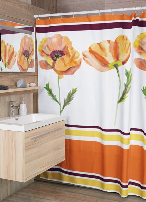 Groovy Retro Poppy Shower Curtain, Floral Bathroom Decor, Unique Tub Accessory - Image 3