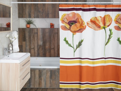 Groovy Retro Poppy Shower Curtain, Floral Bathroom Decor, Unique Tub Accessory - Image 4
