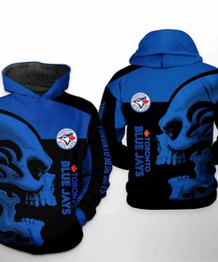 Grunge Style Skull Toronto Blue Jays Baseball Hoodie with 3D Design - Edgy and Cool