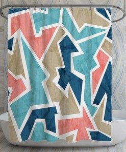 Grunge Triangles Modern Kids Shower Curtain, Soft Colored Geometric Bath Decor