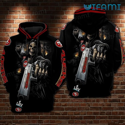 Gun Lover San Francisco 49ers All-Over Print Black Skull 3D Hoodie