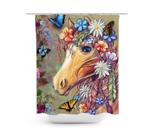 Gypsy Boho Horse Shower Curtain Set with Optional Bath, Towels and Mat - Image 2