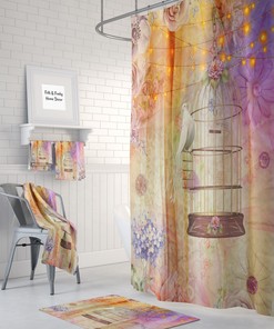 Gypsy Lights Boho Shower Curtain Set with Optional Bath Mat and Bathroom Decor