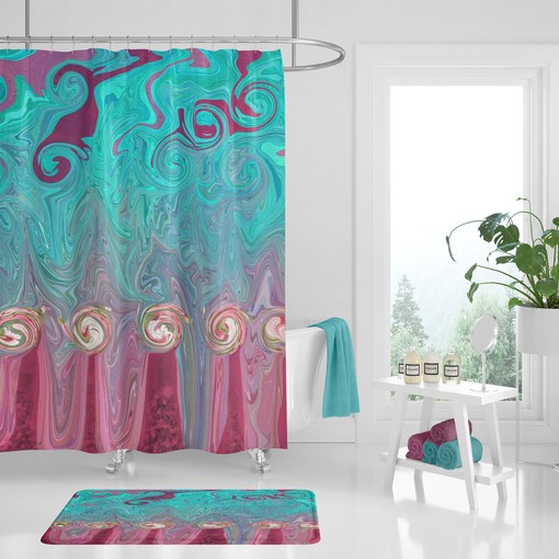 Gypsy Rose Boho Shower Curtain Set with Teal and Rose Design - Image 3