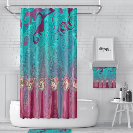 Gypsy Rose Boho Shower Curtain Set with Teal and Rose Design - Image 4