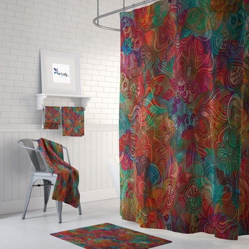 Gypsys Garden Boho Shower Curtain Set with Optional Bath Towels and Mat