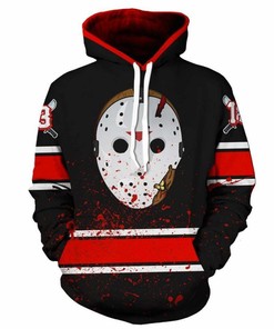 Halloween Friday 13th Jason Voorhees Stripe All Over Print 3D Hoodie with Classic Horror Design