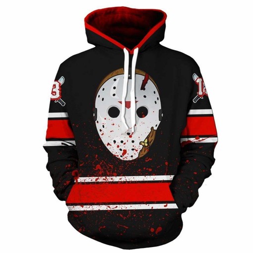 Halloween Friday 13th Jason Voorhees Stripe All Over Print 3D Hoodie with Classic Horror Design