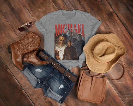 Halloween Homage Shirt with Michael Myers - Vintage T-Shirt for Fans of Friday the 13th and Stranger Things Themes - Image 3