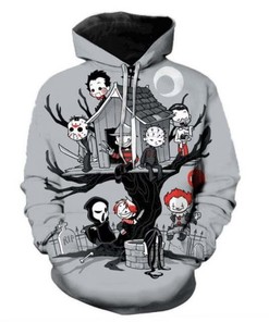 Halloween Horror Characters Cartoon Art All Over Print 3D Hoodie with Scary Cartoon Design