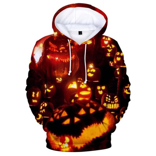 Halloween Jack O Lantern Polyester All Over Print 3D Hoodie with Unique Halloween Design