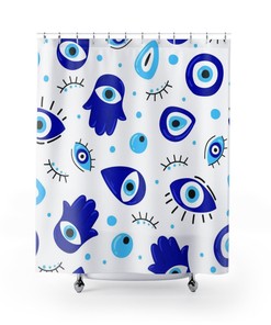 Hamsa Hand Print Shower Curtain | Unique Spiritual Bathroom Decor | Vintage Shower Curtains