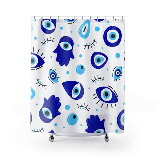 Hamsa Hand Print Shower Curtain | Unique Spiritual Bathroom Decor | Vintage Shower Curtains