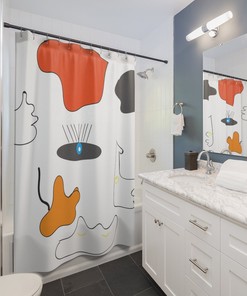 Hand-drawn Waterproof Shower Curtain with Colorful Unique Design