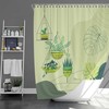 Hanging Basket Botanical Shower Curtain | Green Plants Leaves Fabric Bathroom Curtain and Shower Mat