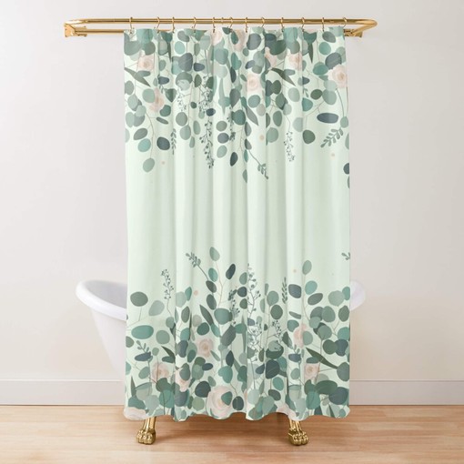 Hanging Green Vines Shower Curtain | Roses Eucalyptus Leaves | Fabric Bathroom Decor - Image 2