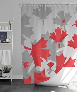 Happy Canada Day Shower Curtain | Red Maple Leaves Fabric | Bathroom Accessories