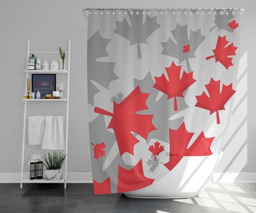 Happy Canada Day Shower Curtain | Red Maple Leaves Fabric | Bathroom Accessories