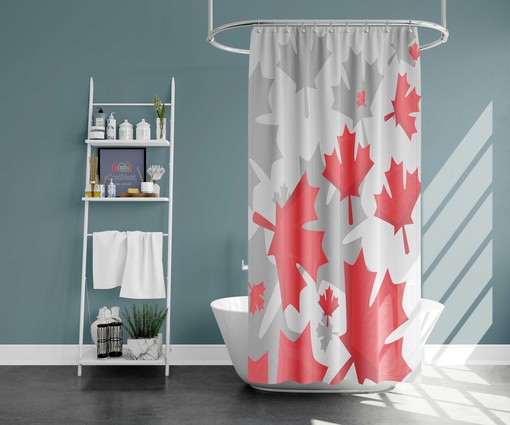 Happy Canada Day Shower Curtain | Red Maple Leaves Fabric | Bathroom Accessories - Image 2