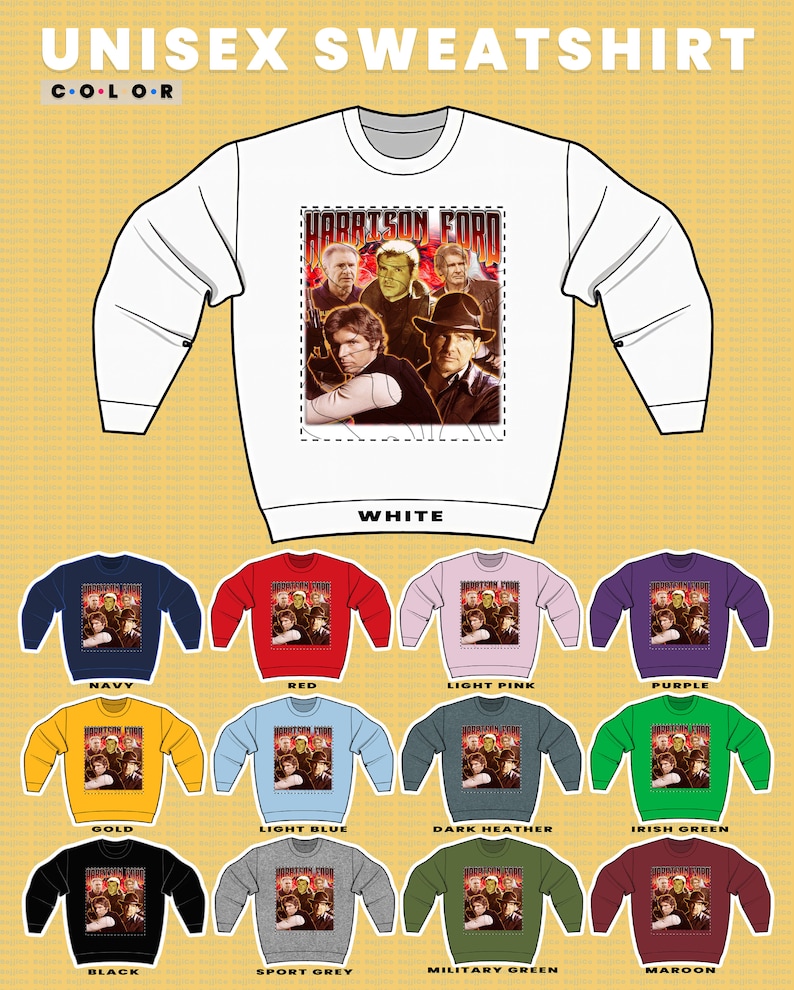 Harrison Ford Retro 90s Sweatshirt, Vintage Homage Fan Tees for Harrison Ford Fans, Harrison Ford Merch Gift - Image 3