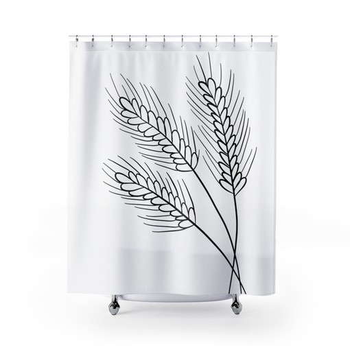 Harvest Wheat Black and White Boho Farmhouse Shower Curtain Set with Modern Design - Image 3