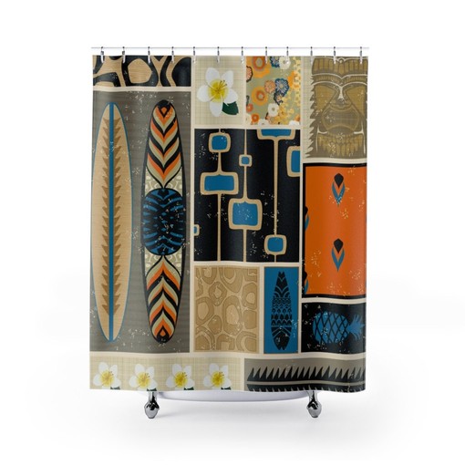Hawaiian Tiki Idol Tropical Mid Century Modern Durable Polyester Shower Curtain