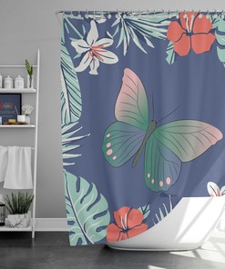 Hawaiian Vibe Flower Shower Curtain, Tropical Islands Fabric Bathroom Curtain