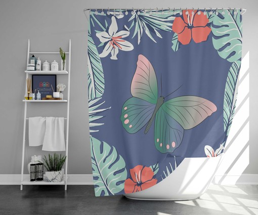 Hawaiian Vibe Flower Shower Curtain, Tropical Islands Fabric Bathroom Curtain