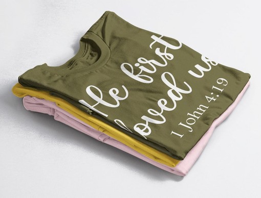 He First Loved Us Shirt, Religious Clothing, Inspirational Shirt, Christian Gifts, Bible Verse Unisex Tee - Image 4