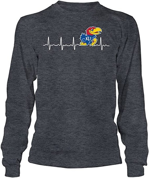 Heartbeat Long Sleeve Kansas Jayhawks Shirt - NCAA College Shirts for Men and Women