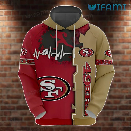 Heartbeat San Francisco 49ers All Over Print 3D Hoodie - Red Brown Design