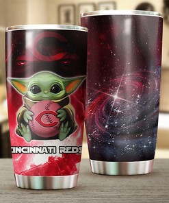 Heartwarming Cincinnati Reds MLB Tumbler with Cute Baby Yoda Design and Top-Quality MLB Logo