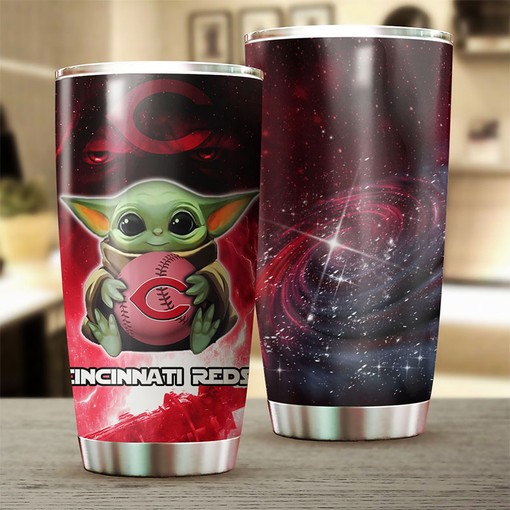 Heartwarming Cincinnati Reds MLB Tumbler with Cute Baby Yoda Design and Top-Quality MLB Logo