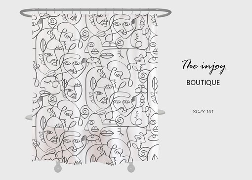 Heavy Duty Polyester Abstract Face Shower Curtain, Modern Home Bathroom Decor in Customizable Inches