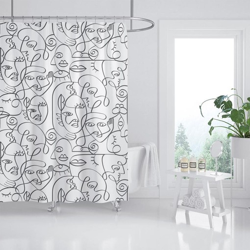 Heavy Duty Polyester Abstract Face Shower Curtain, Modern Home Bathroom Decor in Customizable Inches - Image 2